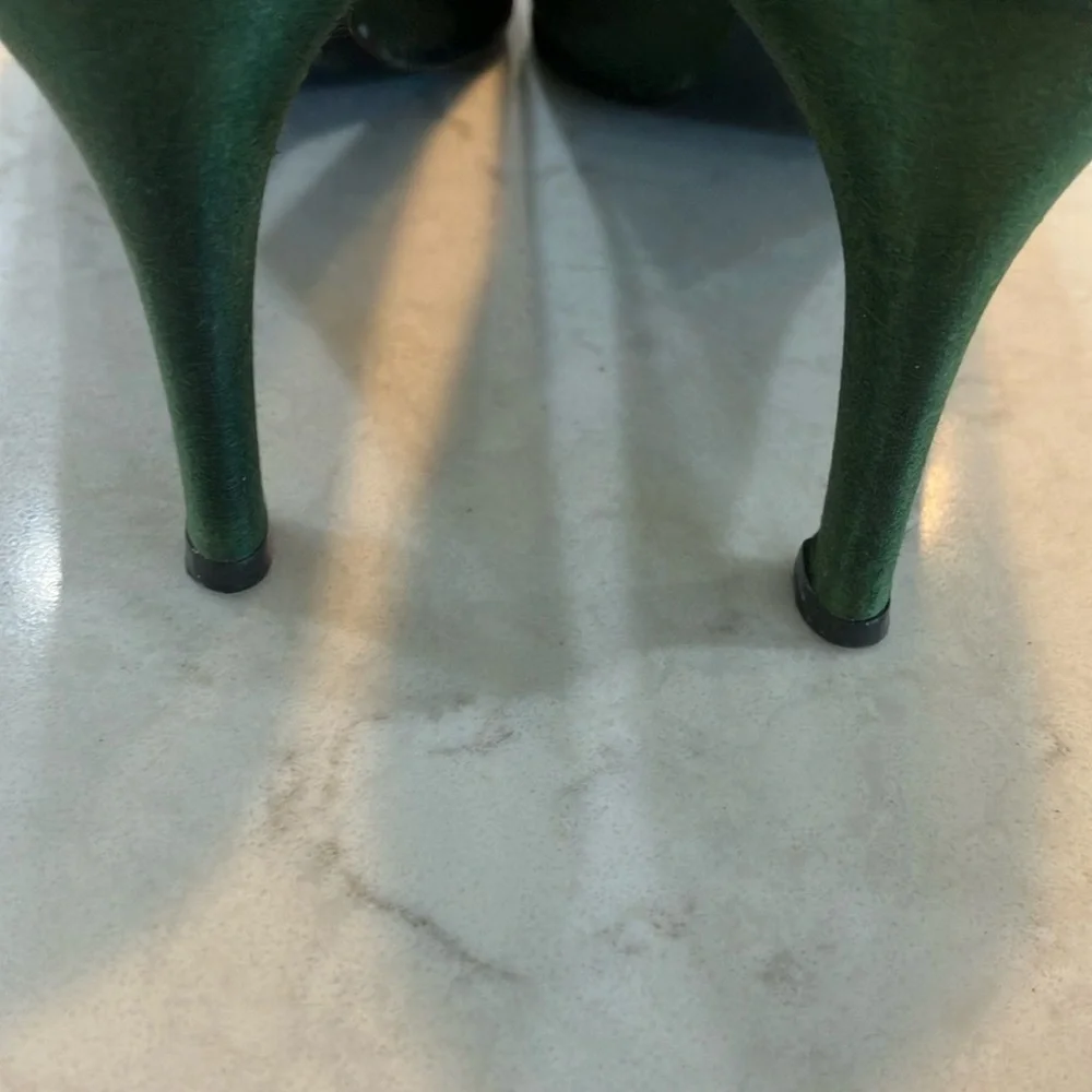 Vintage Yves Saint Laurent Forest/Hunter Green Silk Satin Pumps Sz 6.5‎ N- EUC - Picture 8 of 11